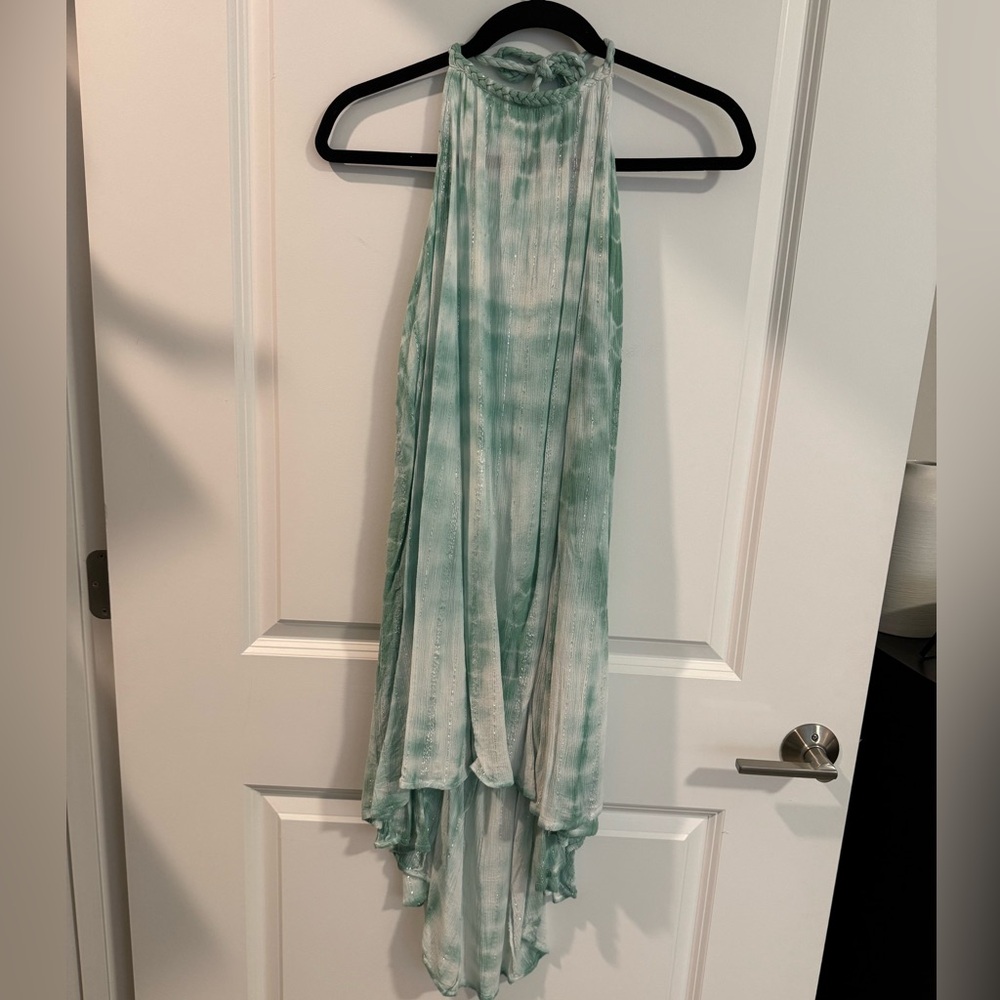 NWOT ASOS turquoise/white/silver metallic tie-dye beach dress, backless, size 6 - Picture 2 of 13